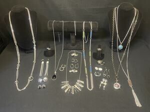 Vintage To Now Estate Lot Silver tone Jewelry Necklace Earrings Bracelet Ring
